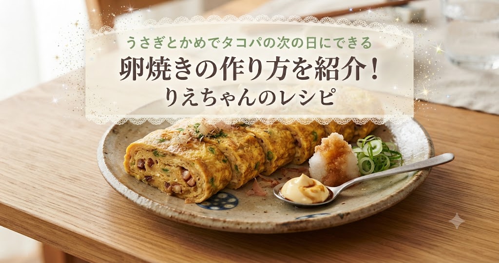 うさぎとかめでタコパの次の日にできる卵焼きの作り方を紹介！りえちゃんのレシピ