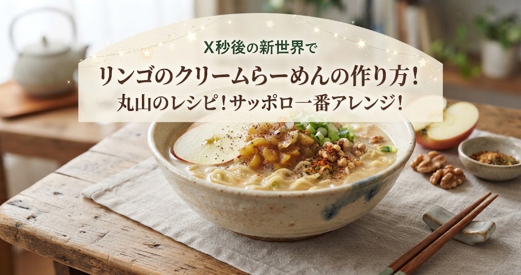 X秒後の新世界でリンゴのクリームらーめんの作り方！丸山のレシピ！サッポロ一番アレンジ！