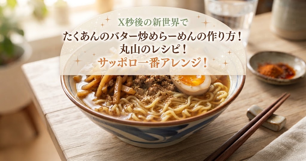 X秒後の新世界でたくあんのバター炒めらーめんの作り方!丸山のレシピ!サッポロ一番アレンジ!