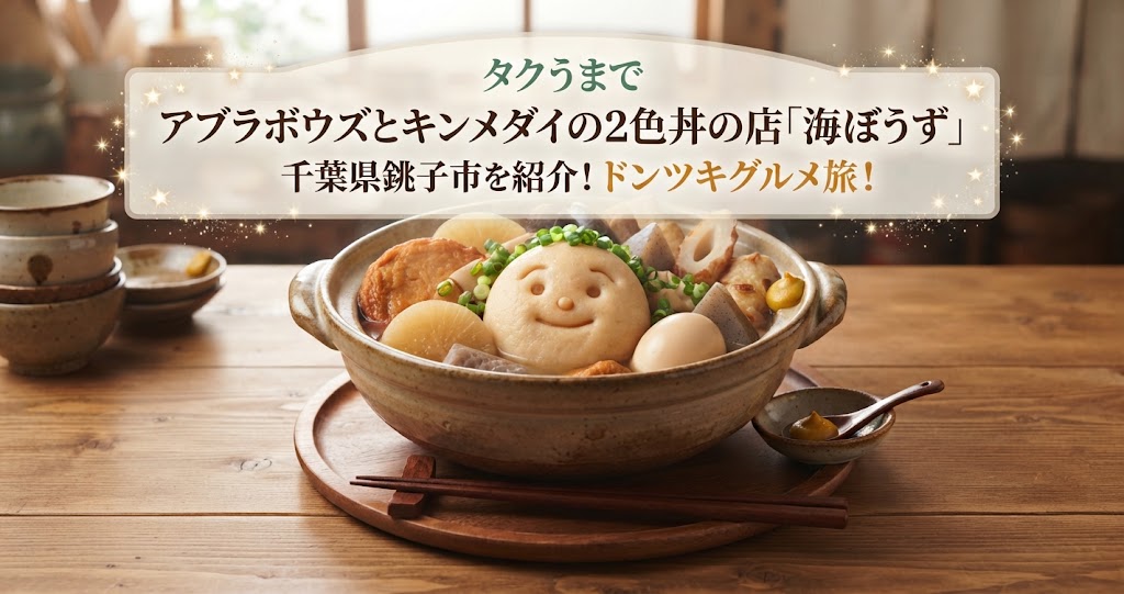 タクうまでアブラボウズとキンメダイの2色丼の店「海ぼうず」千葉県銚子市を紹介！ドンツキグルメ旅！