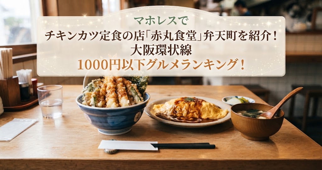 マホレスでチキンカツ定食の店「赤丸食堂」弁天町を紹介！大阪環状線1000円以下グルメランキング！