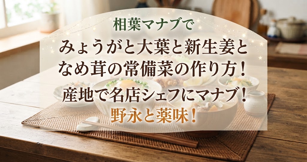 相葉マナブでみょうがと大葉と新生姜となめ茸の常備菜の作り方!産地で名店シェフにマナブ!野永と薬味!