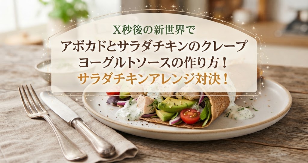 X秒後の新世界でアボカドとサラダチキンのクレープ ヨーグルトソースの作り方！サラダチキンアレンジ対決！