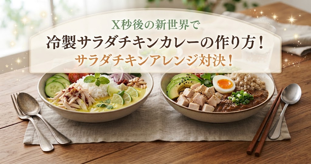X秒後の新世界で冷製サラダチキンカレーの作り方！サラダチキンアレンジ対決！