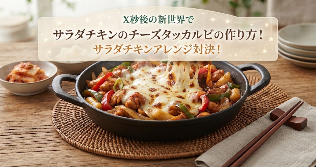 X秒後の新世界でサラダチキンのチーズタッカルビの作り方！サラダチキンアレンジ対決！