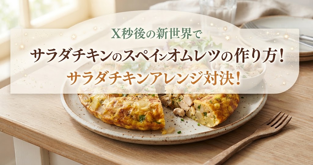 X秒後の新世界でサラダチキンのスペインオムレツの作り方！サラダチキンアレンジ対決！