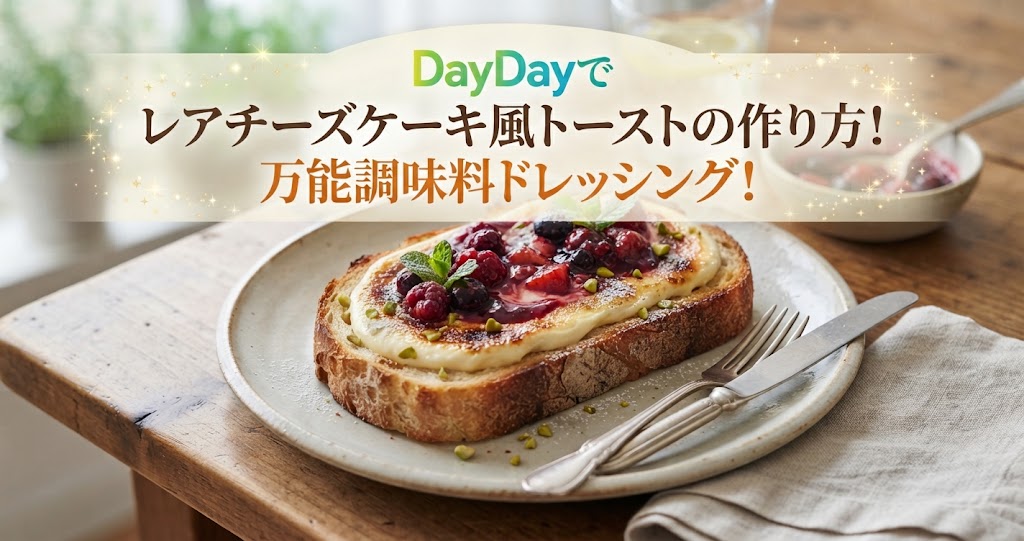 DayDayでレアチーズケーキ風トーストの作り方!万能調味料ドレッシング!